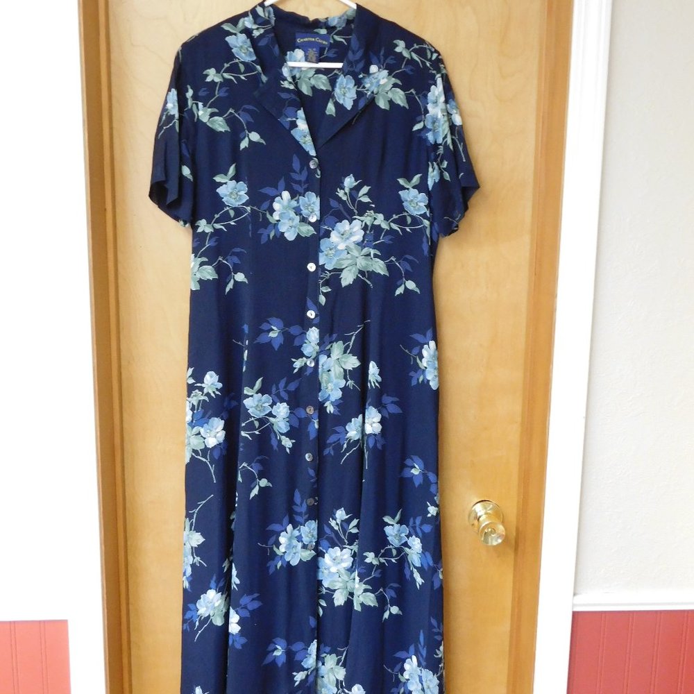 Vintage Blue Floral Rayon Dress